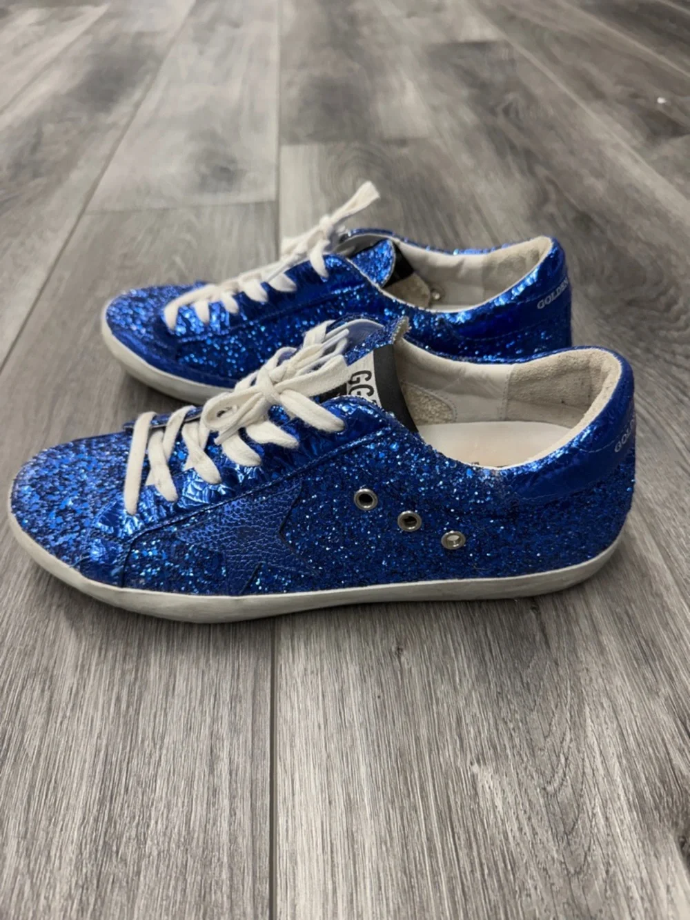 Golden Goose Superstar Glitter Sneakers in Blue - Picture 3 of 7